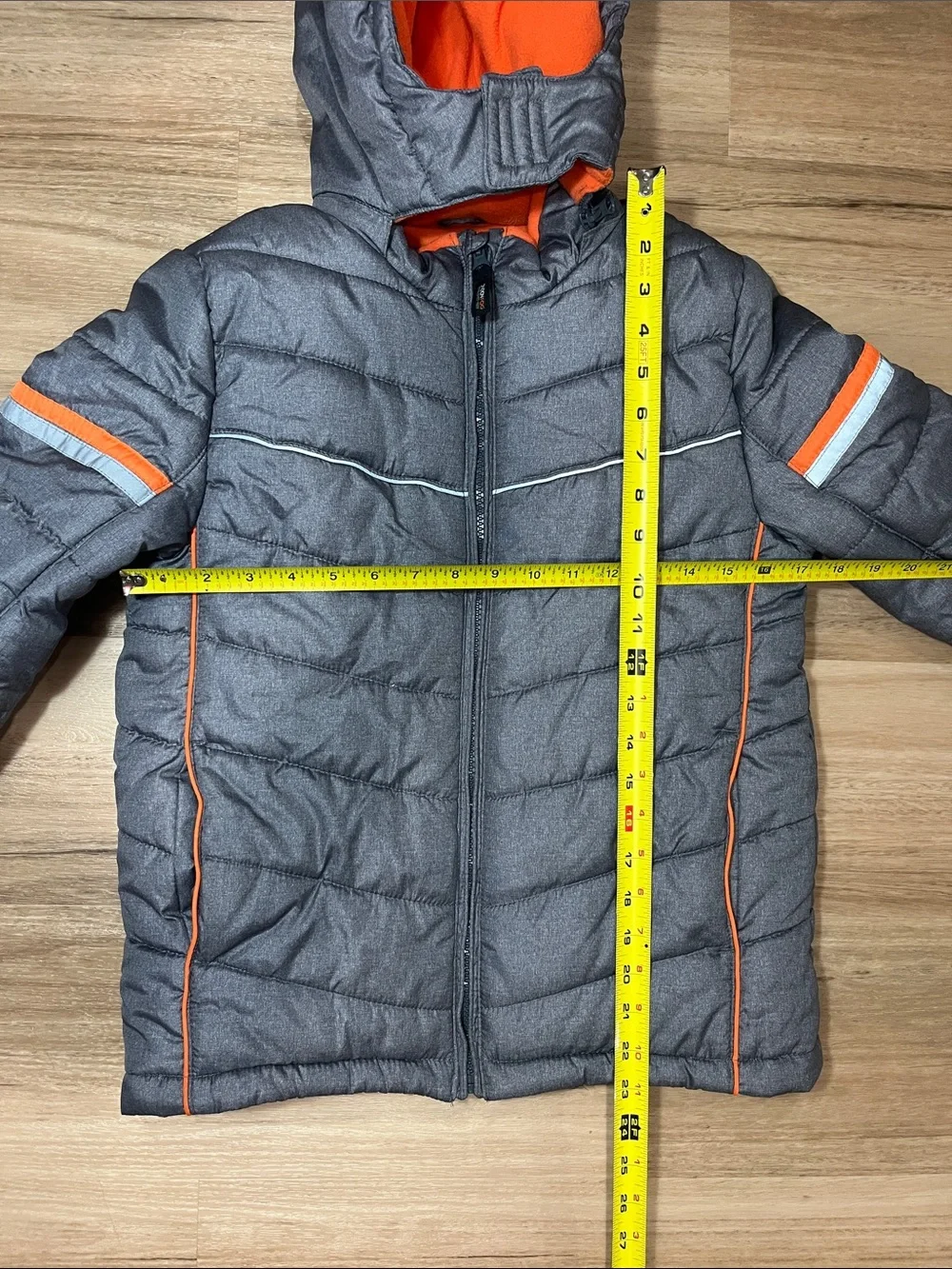 London Fog Kids Active Puffer Jacket Winter Coat Gray & Orange, Size M 10-12